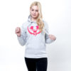 Junge Frau mit moderner Hoodie in Grau und pinkem Aufdruck